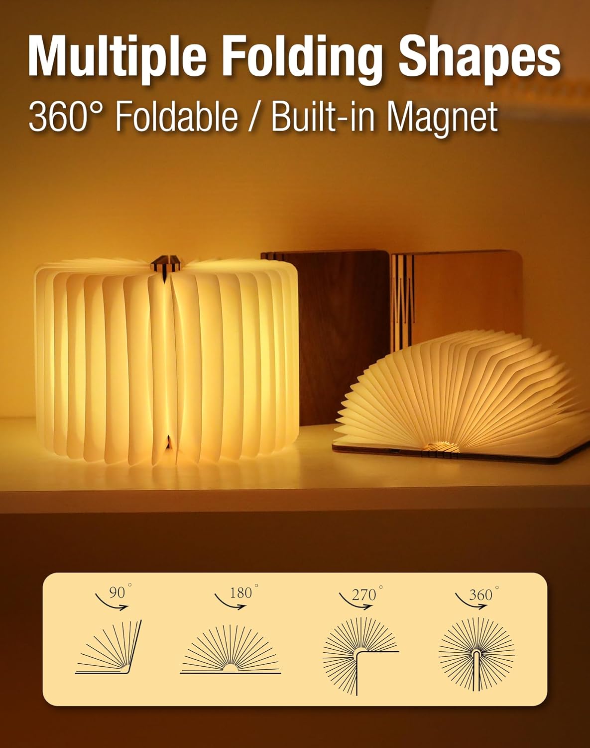 Wooden Book Light - 3 Color Folding LED Lamp for Home Decor & Gifting